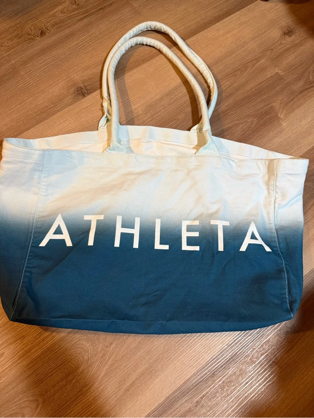 Athleta Ombre Canvas Tote in Cream and Blue